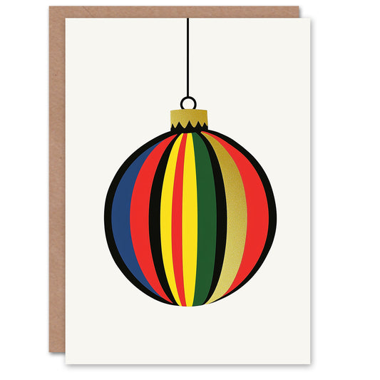 Single Bauble Ornament With Colourful Stripes Xmas Christmas Card