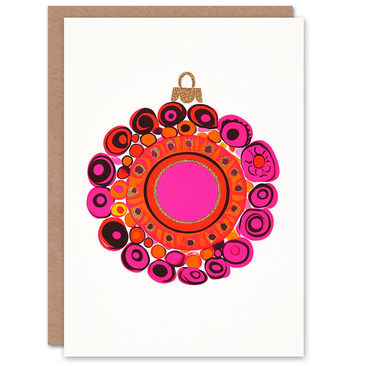 Abstract Pink Orange Vibrant Bauble Design Christmas Card