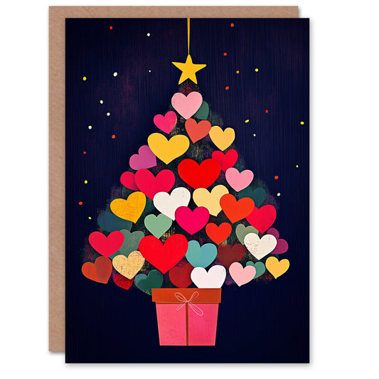 Love Heart Tree Present Colourful Modern Christmas Card