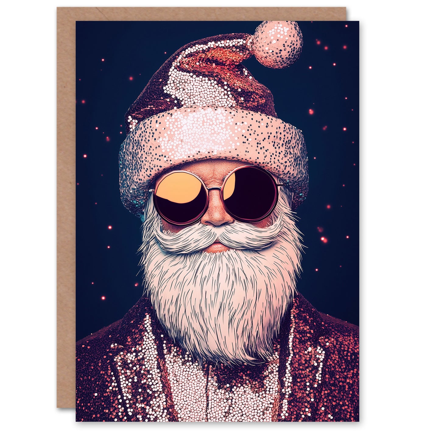 Cool Santa Claus Sunglasses Sequin Bold Modern Christmas Card
