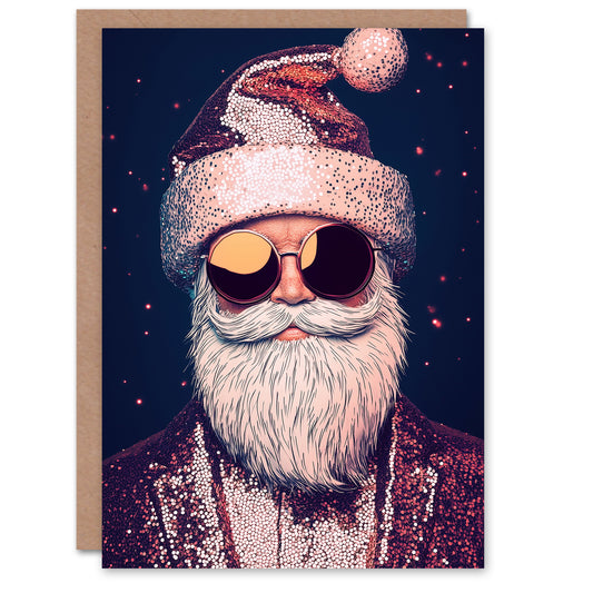 Cool Santa Claus Sunglasses Sequin Bold Modern Christmas Card