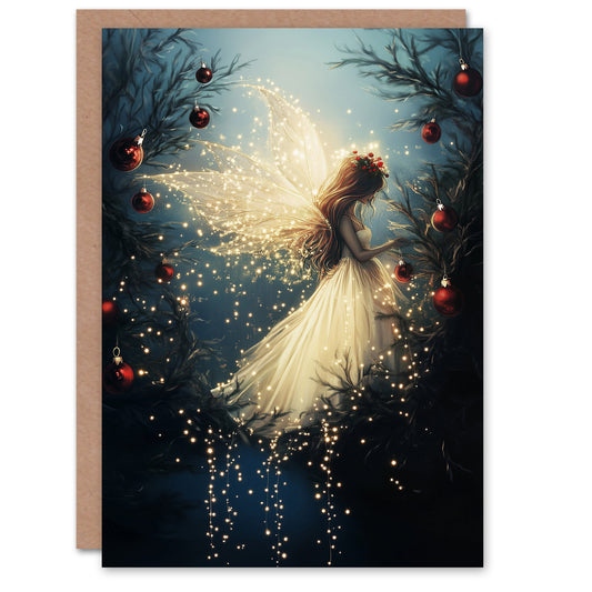Magical Forest Decorated Tree Fairy String Lights Christmas Card