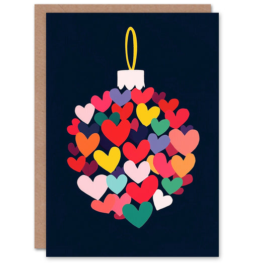 Colourful Love Heart Bauble Ornament Modern Xmas Christmas Card