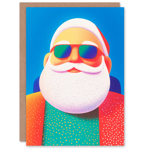 Cool Santa Claus With Sunglasses Vibrant Pop Christmas Card