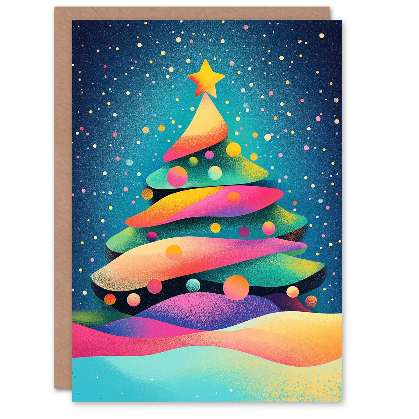 Colourful Decorated Tree Fun Modern Pop Art Xmas Christmas Card