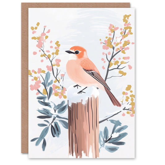 Robin on Snowy Post Winter Scene Watercolour Christmas Card