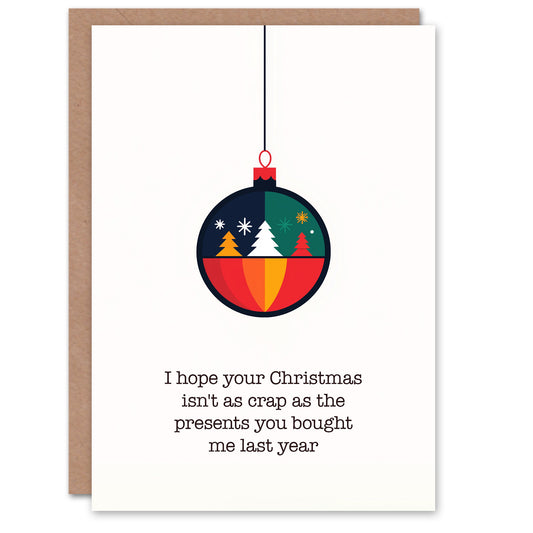 Colourful Modern Bauble Crap Presents Joke Funny Christmas Card