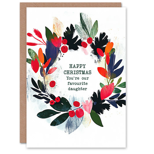 Colourful Wreath Our Favourite Daughter Funny Christmas Card