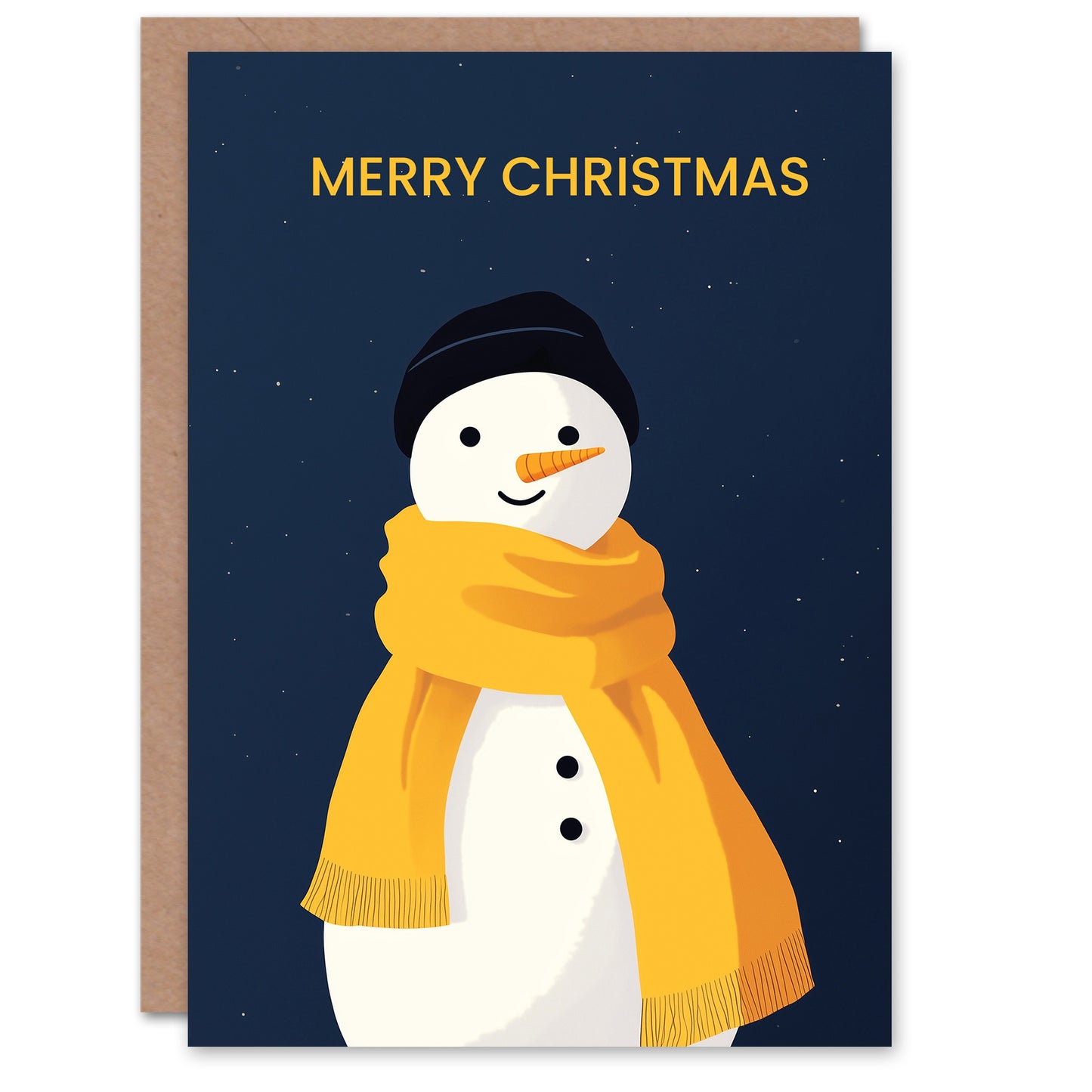 Happy Snowman With Yellow Winter Scarf And Hat Christmas Card