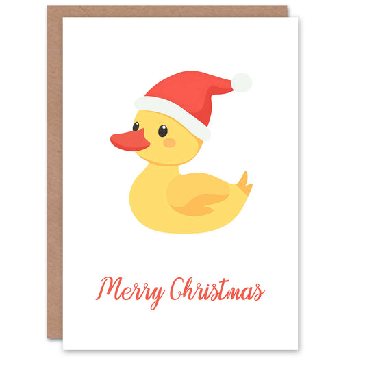 Cute Duck Yellow Duckling Santa Hat Cartoon Christmas Card