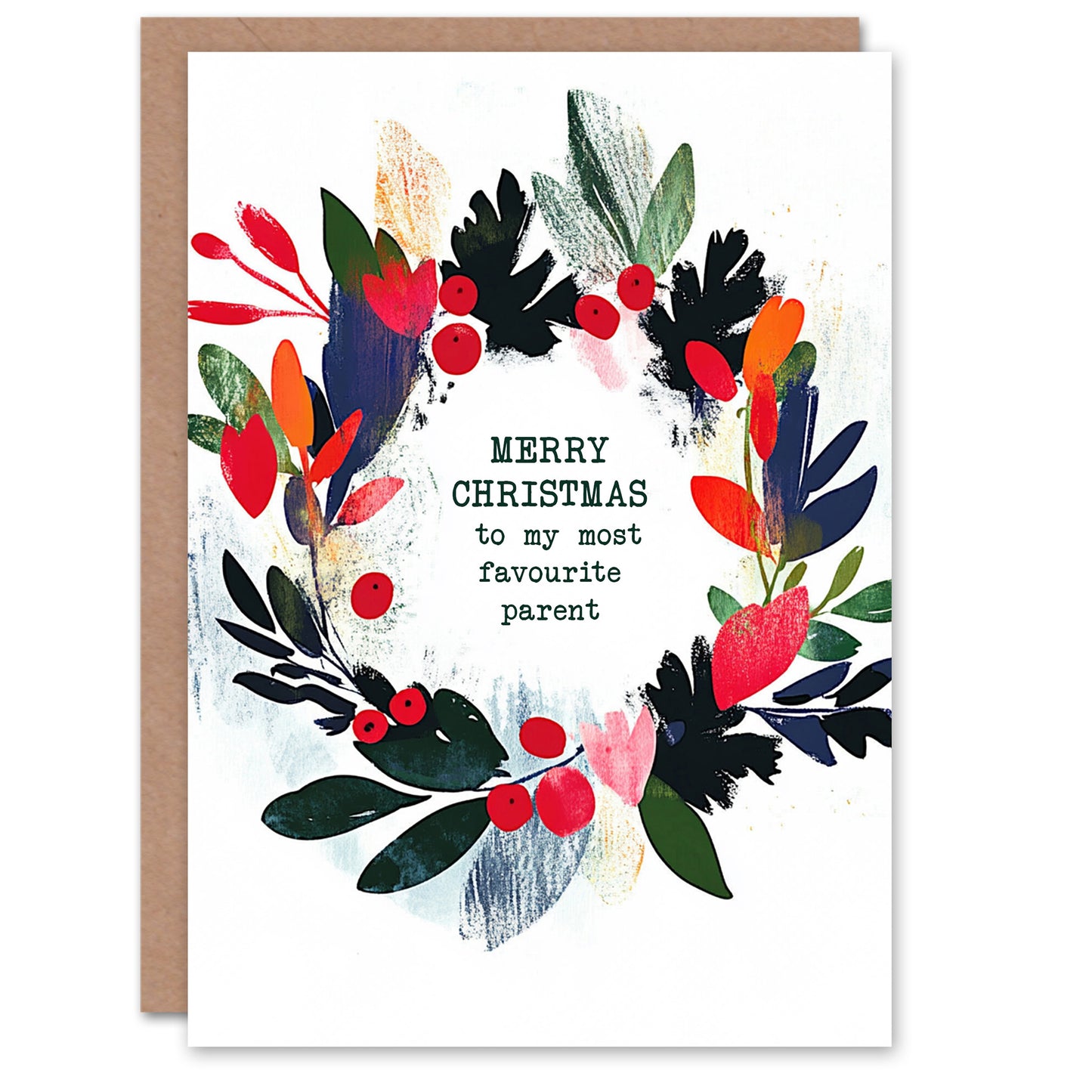 Abstract Wreath To My Most Favourite Parent Christmas Card