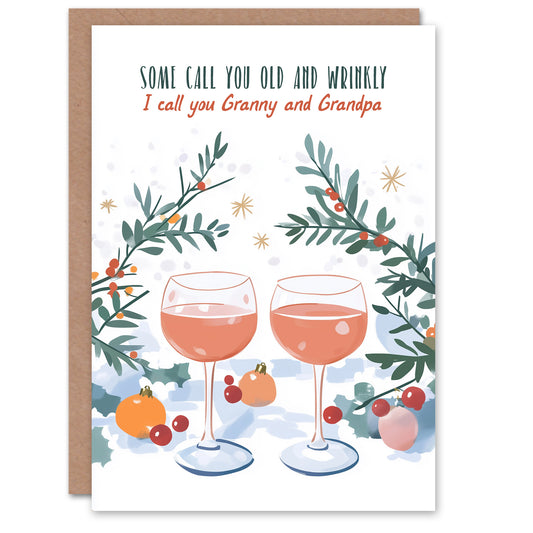 Old Wrinkly Granny Grandpa Wine Lover Funny Christmas Card