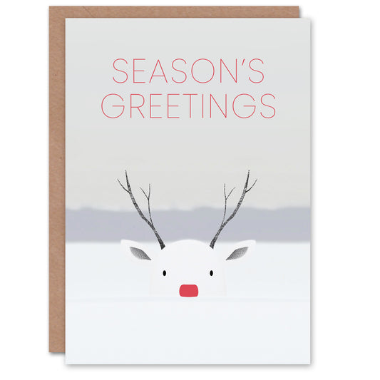 Seasons Greetings Rudolph Red Nose Reindeer In Snow Christmas Card