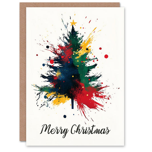 Colourful Paint Splat Abstract Tree Modern Christmas Card