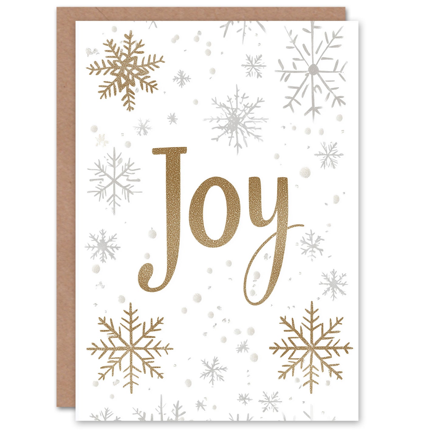 Joy Snowflakes Gold Silver Bright Modern Christmas Card