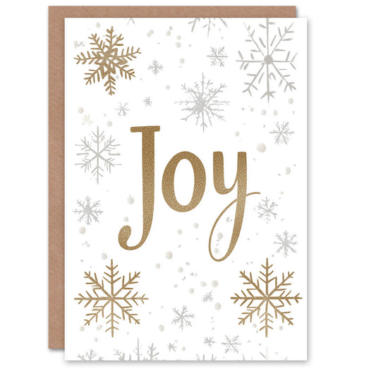 Joy Snowflakes Gold Silver Bright Modern Christmas Card