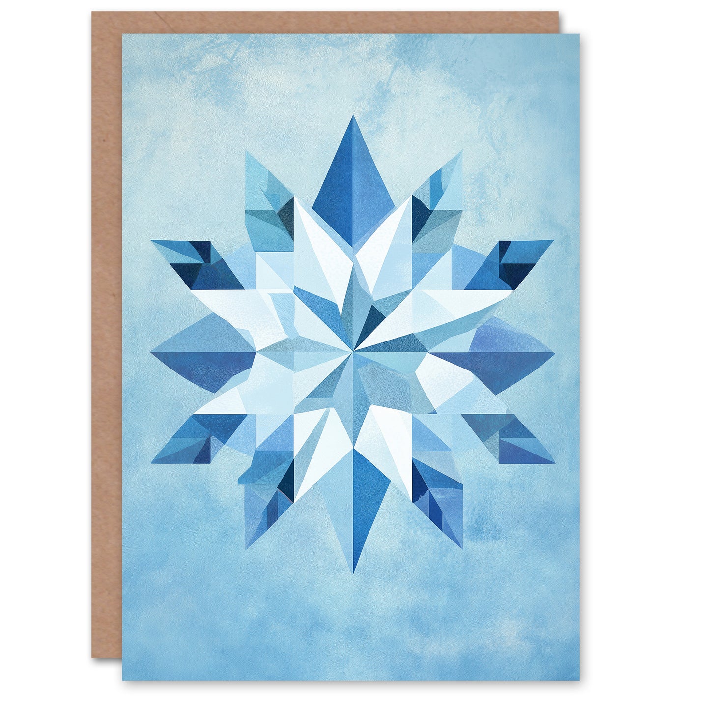 Polygonal Snowflake Blue Geometric Christmas Card
