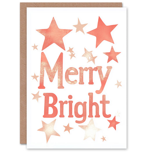 Merry Bright Soft Pink Stars Bright Modern Christmas Card