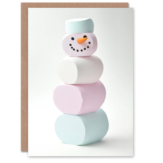 Pastel Colour Marshmallow Snowman Modern Christmas Card