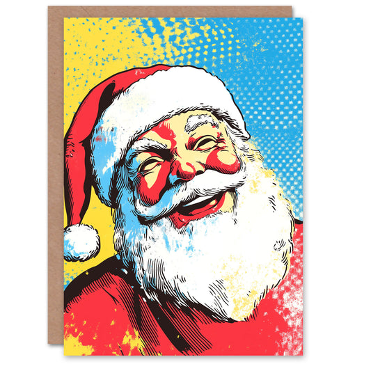 Laughing Santa Claus Vibrant Comic Pop Art Christmas Card