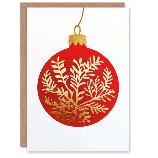 Red Bauble Gold Botanical Decoration Ornament Christmas Card