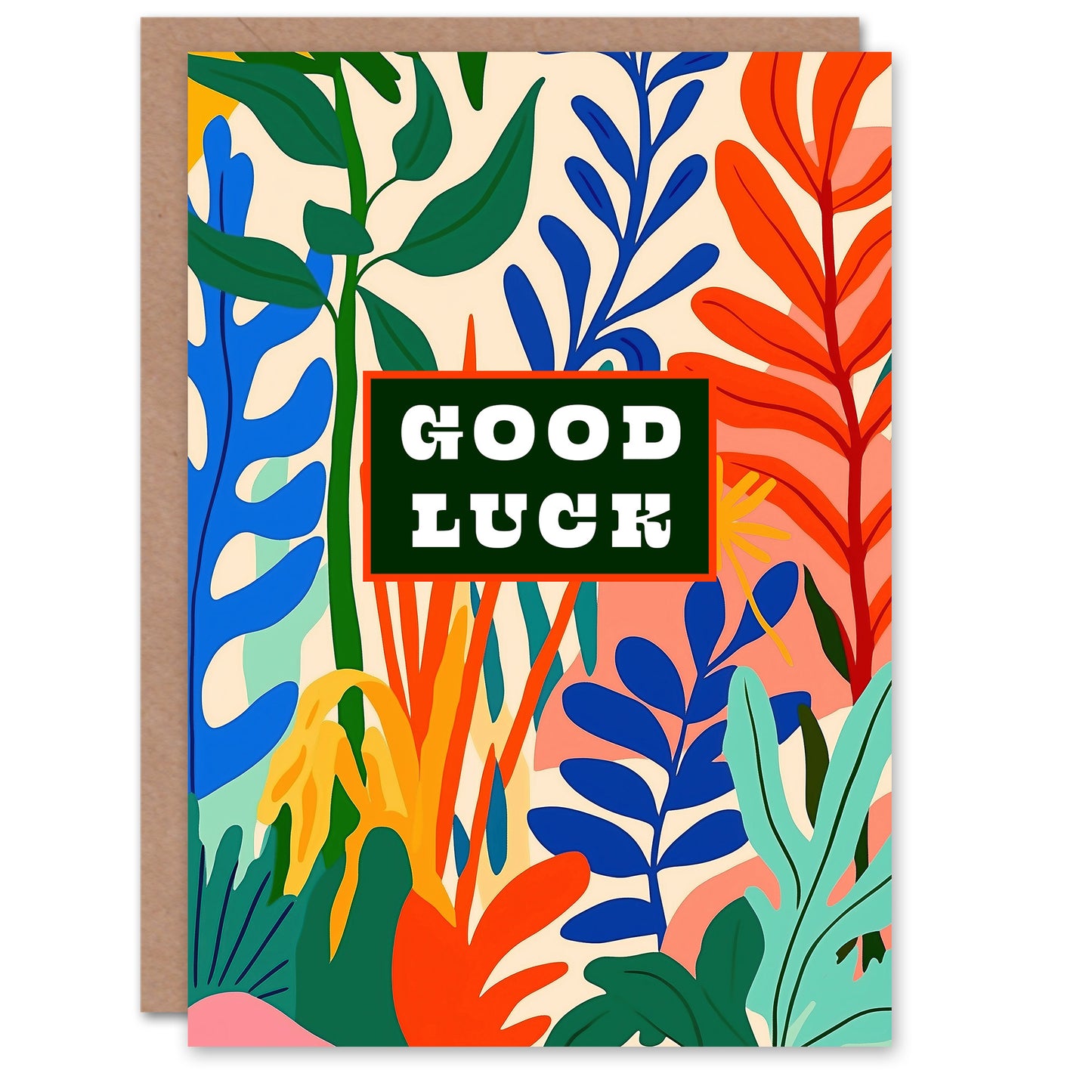 Good Luck Greeting Card Plant Lover Fun Bold Jungle Leaves Nature