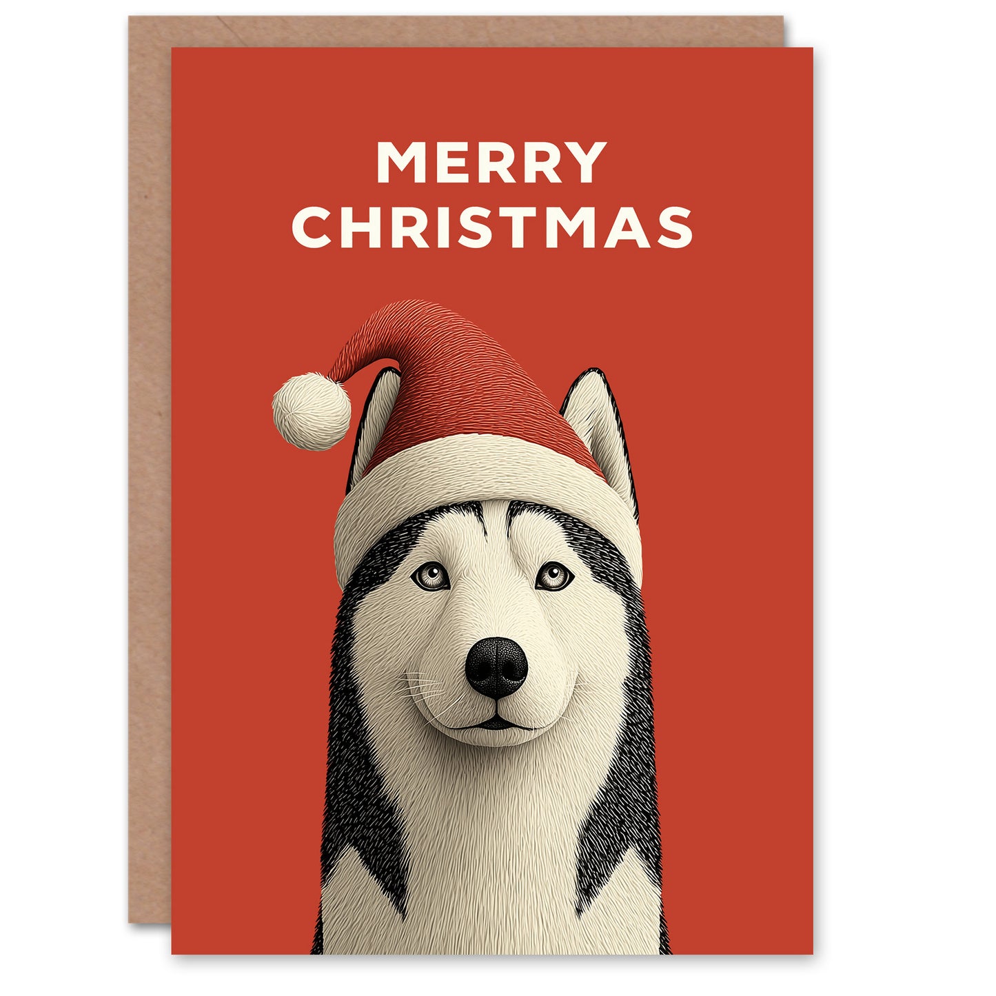 Christmas Card Dog Lover Cute Siberian Husky Wearing Santa Hat