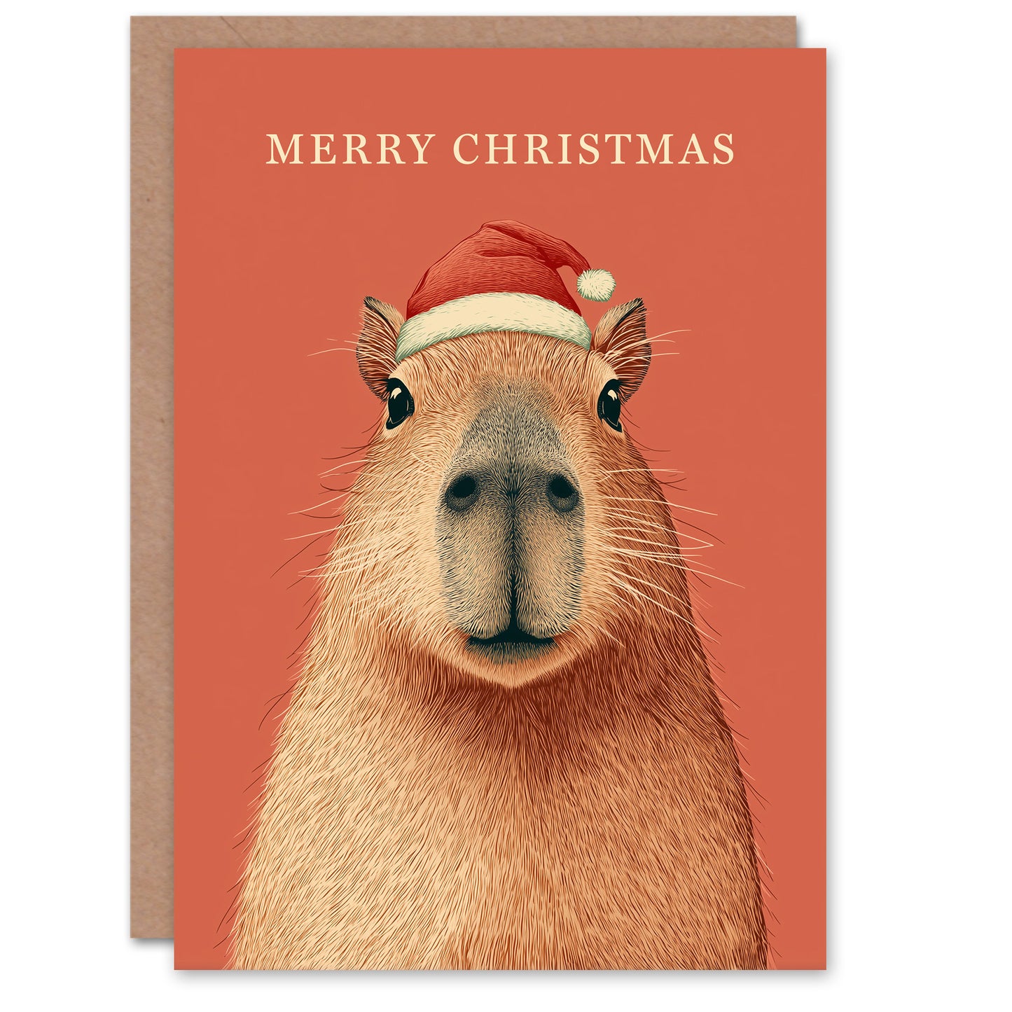 Christmas Card Cute Capybara Wearing a Santa Hat