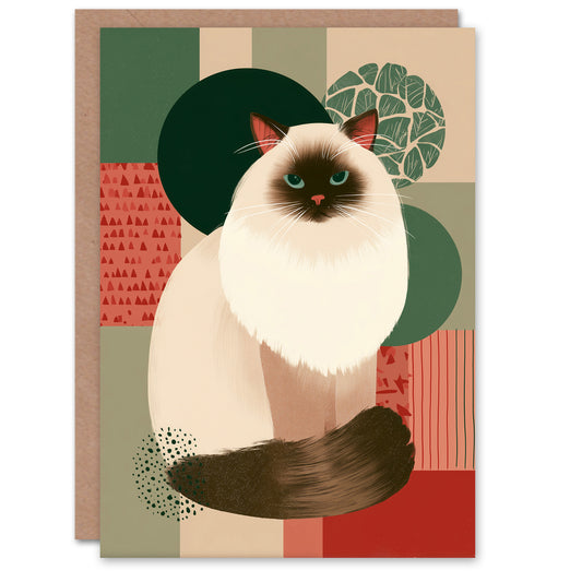 Christmas Card Brown Point Ragdoll Cat Abstract Pet Portrait