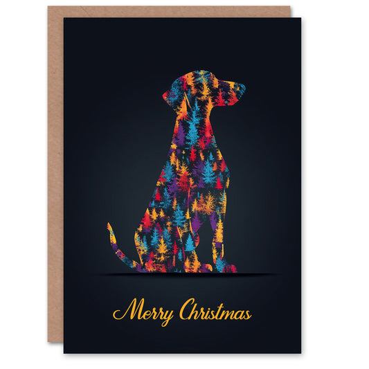 Christmas Card Dog Lover Double Exposure With Colourful Trees