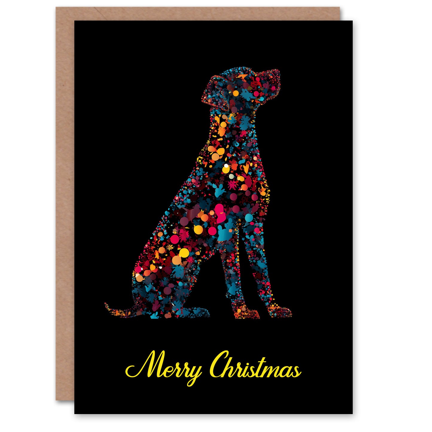 Christmas Card Dog Lover Bright Colourful Pet Silhouette