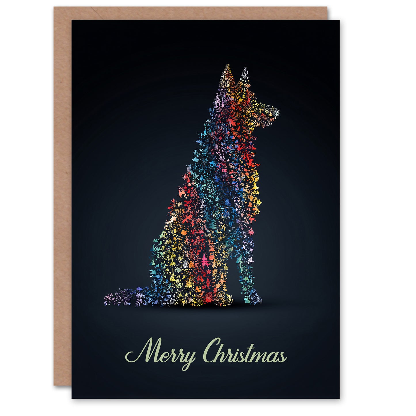 Christmas Card Dog Lover Rainbow Colour Trees Pet Silhouette