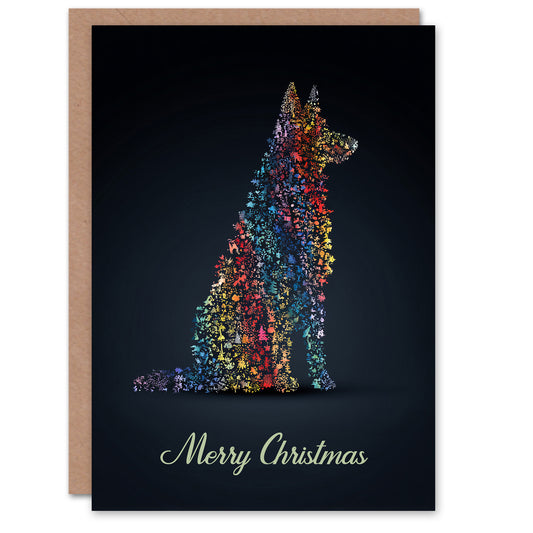 Christmas Card Dog Lover Rainbow Colour Trees Pet Silhouette