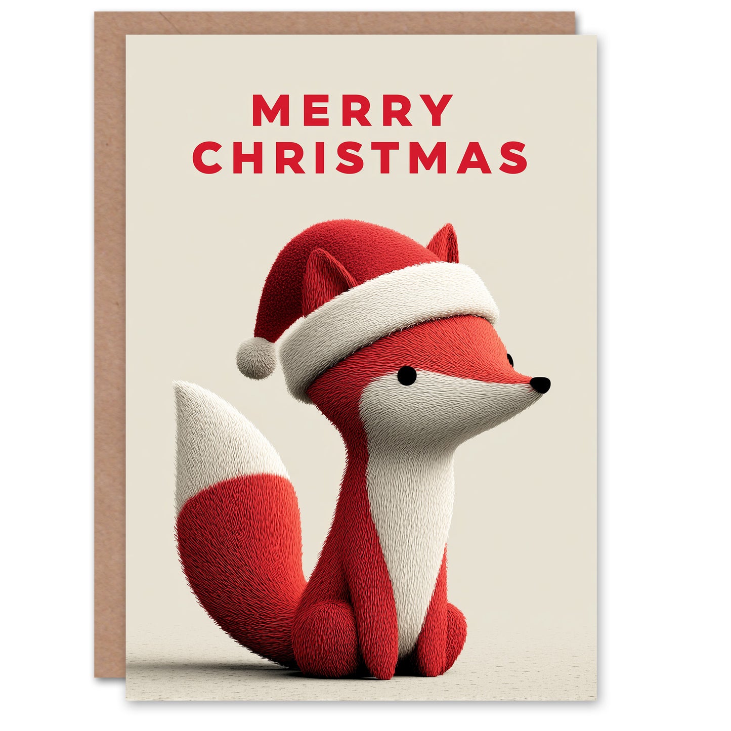 Christmas Card Cute Baby Fox Wearing a Santa Hat