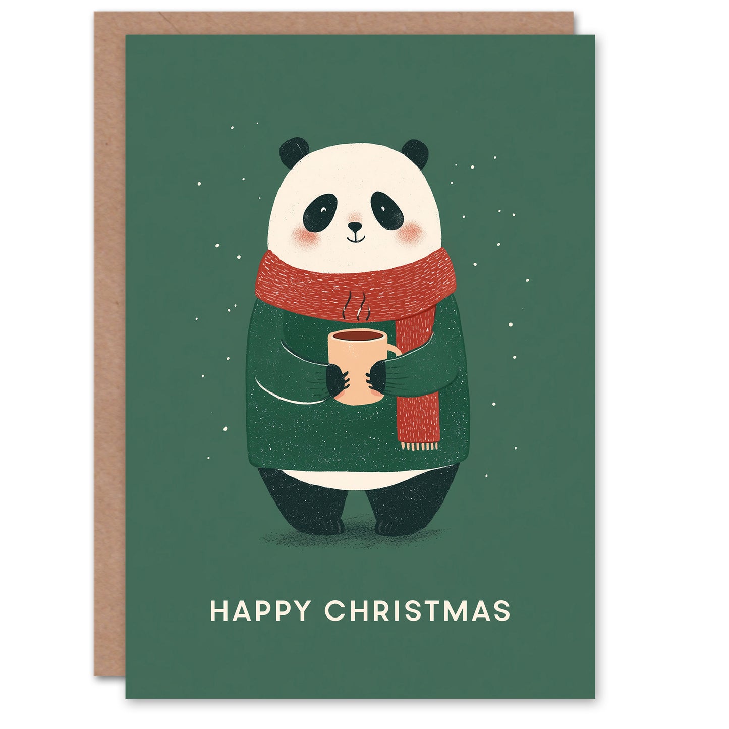 Christmas Card Cute Panda in a Sweater with Cup of Hot Chocolate