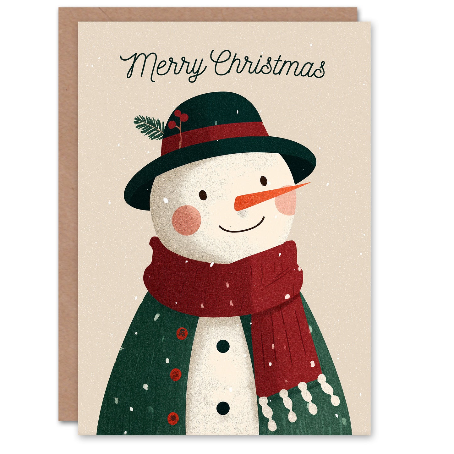 Christmas Card Cute Happy Snowman Wearing Cardigan Illustration