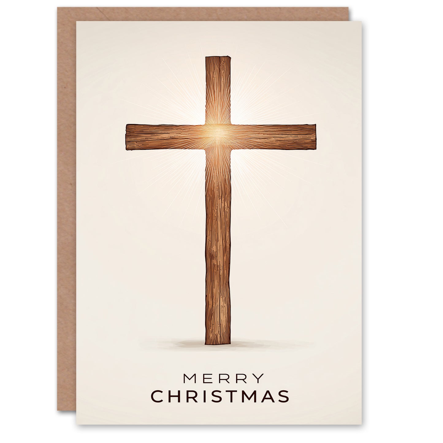 Christmas Card Wooden Cross Crucifix With Sun Light Shining