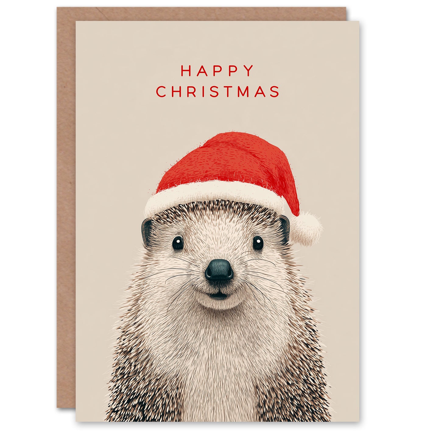 Christmas Card Adorable Hedgehog Wearing a Santa Hat