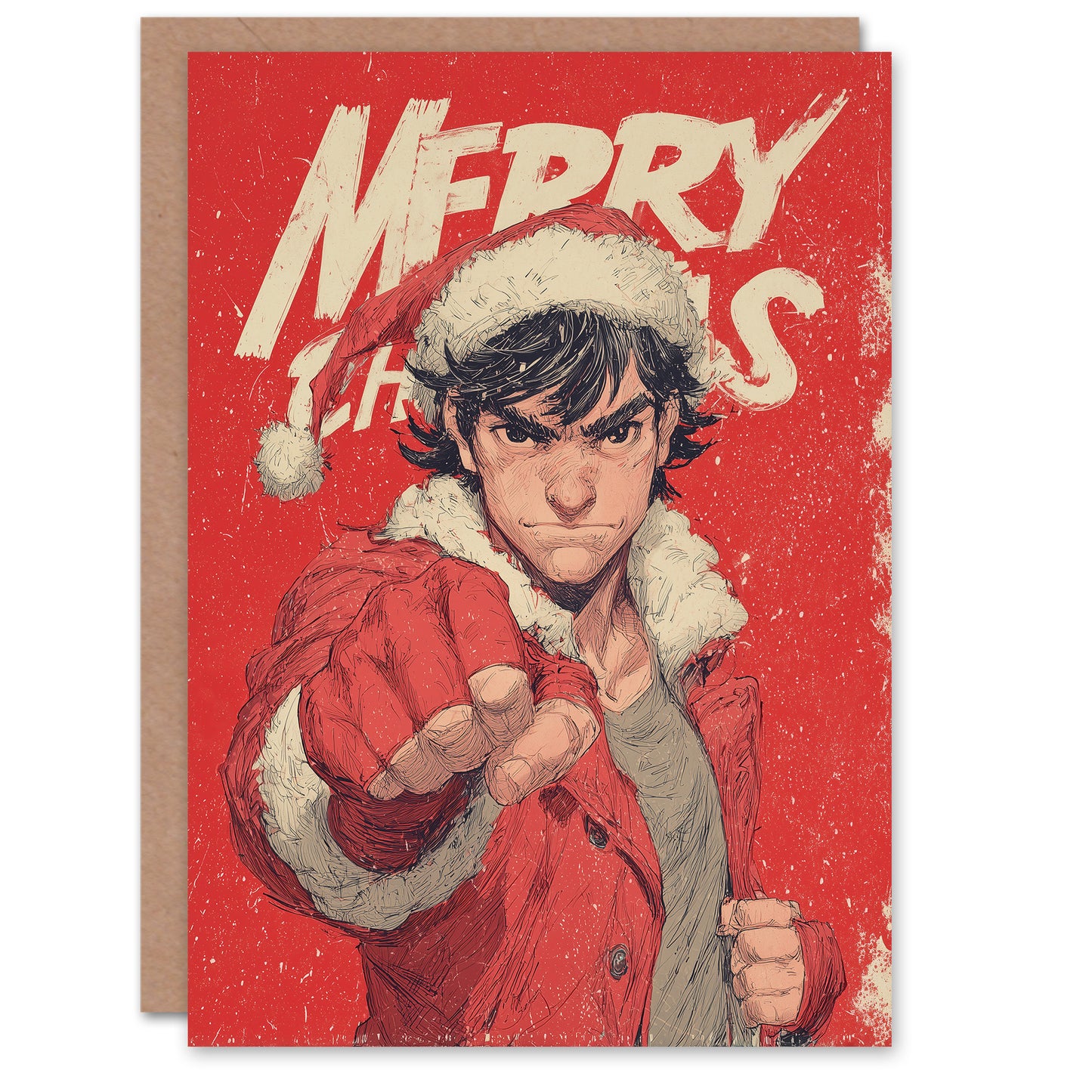 Christmas Card Cool Young Anime Fighter Punch Fist Bump