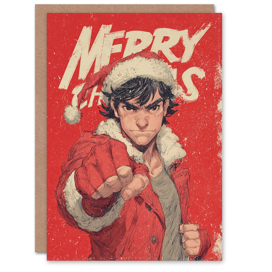 Christmas Card Cool Young Anime Fighter Punch Fist Bump