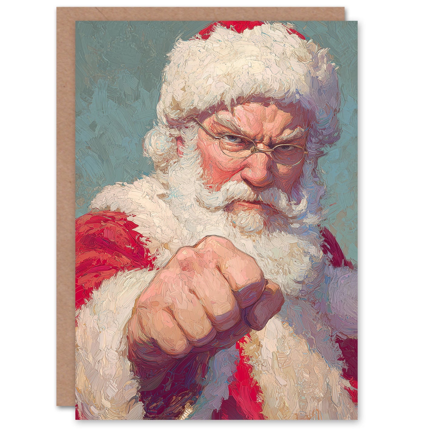 Christmas Card Merry Fistmas Grumpy Santa Claus Punch Fist Bump