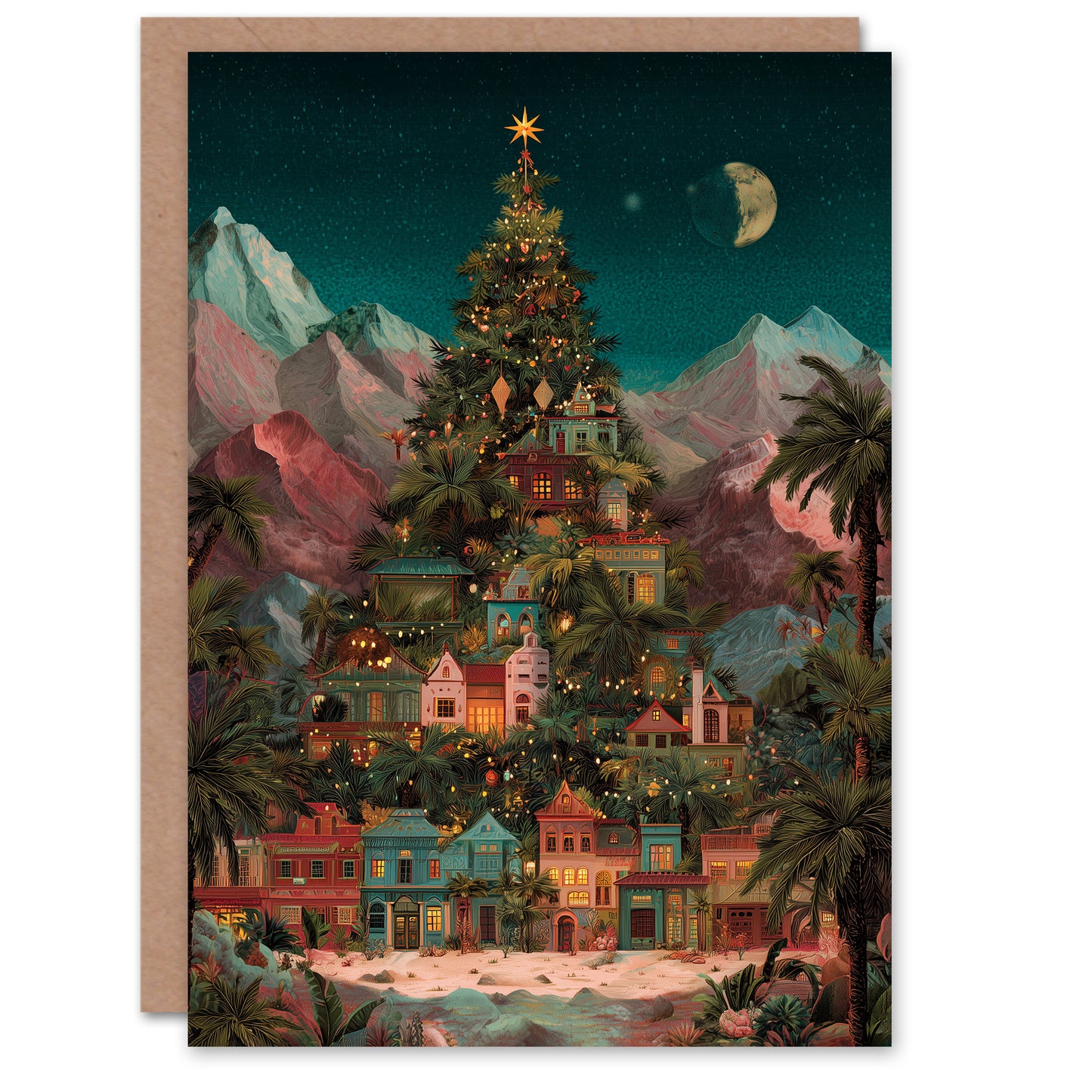 Christmas Card Surreal Christmas Tree Fantasy Townscape
