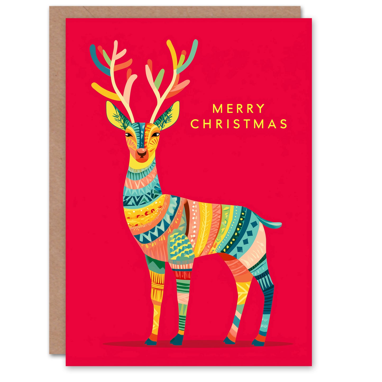 Christmas Card Bright Colourful Vibrant Pattern Reindeer