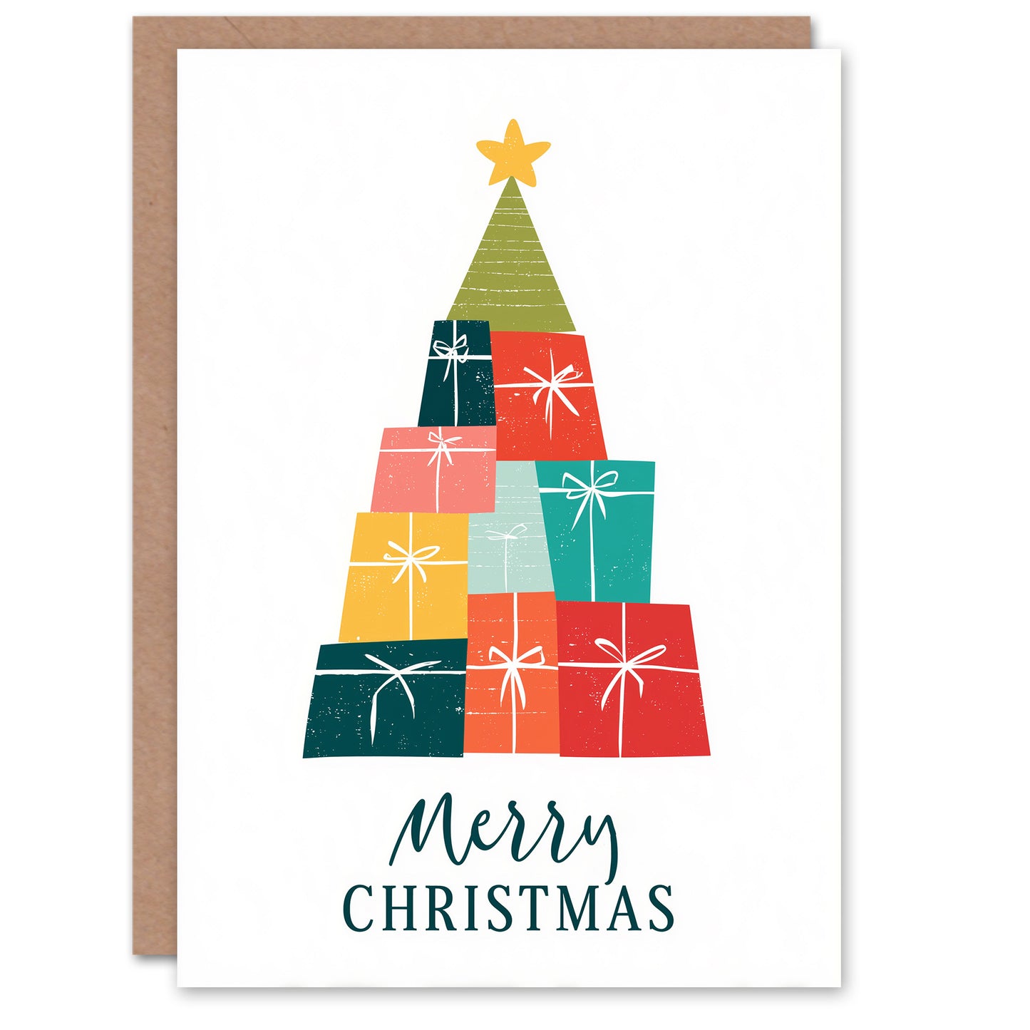 Christmas Card Colourful Present Tree Modern Geometric
