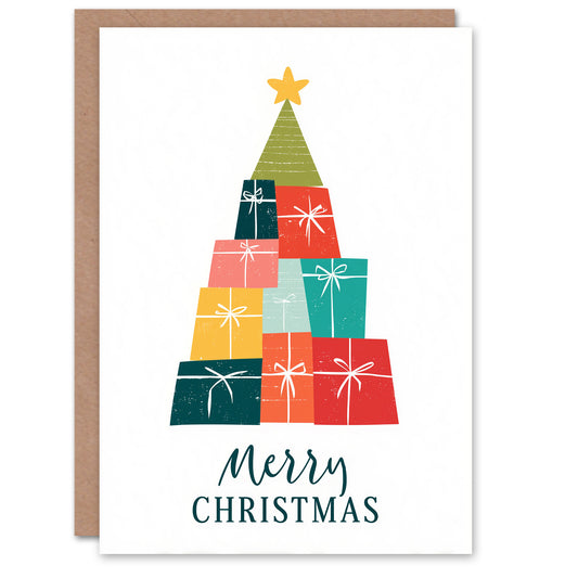 Christmas Card Colourful Present Tree Modern Geometric