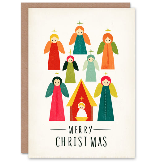 Christmas Card Angels Baby Jesus Nativity Scene Simple Colourful