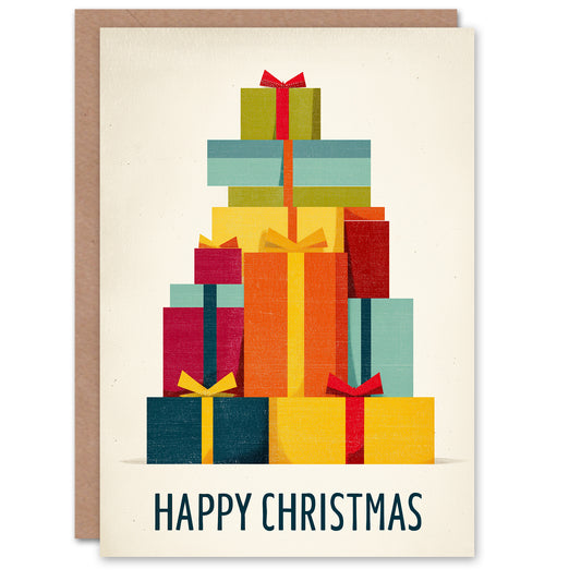 Christmas Card Colourful Geometric Pile Of Xmas Presents
