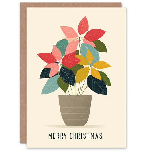 Christmas Card Poinsettia Plant Pot Colourful Leaves Modern