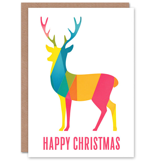 Christmas Card Colourful Geometric Rainbow Reindeer Silhouette
