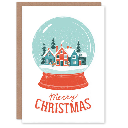 Christmas Card Snow Globe with Festive Winter Townscape Scene